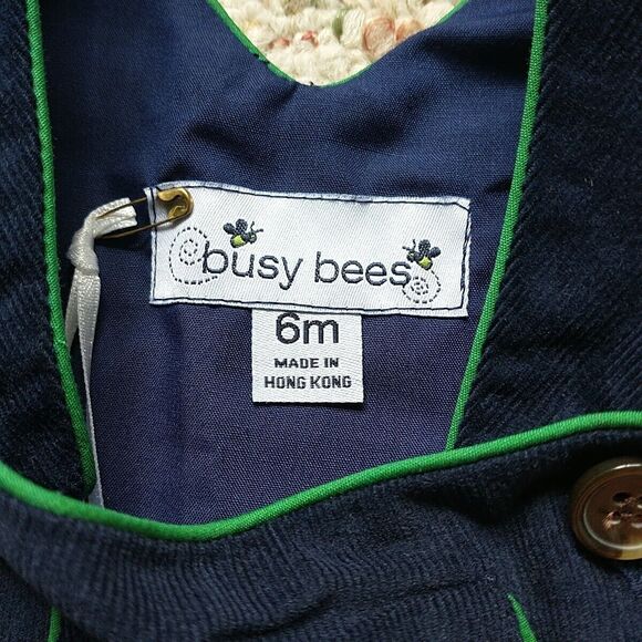 Busy Bees Overall Jumpsuit Baby Boy 6M Navy Blue Corduroy Pocket Designer New - Picture 10 of 11